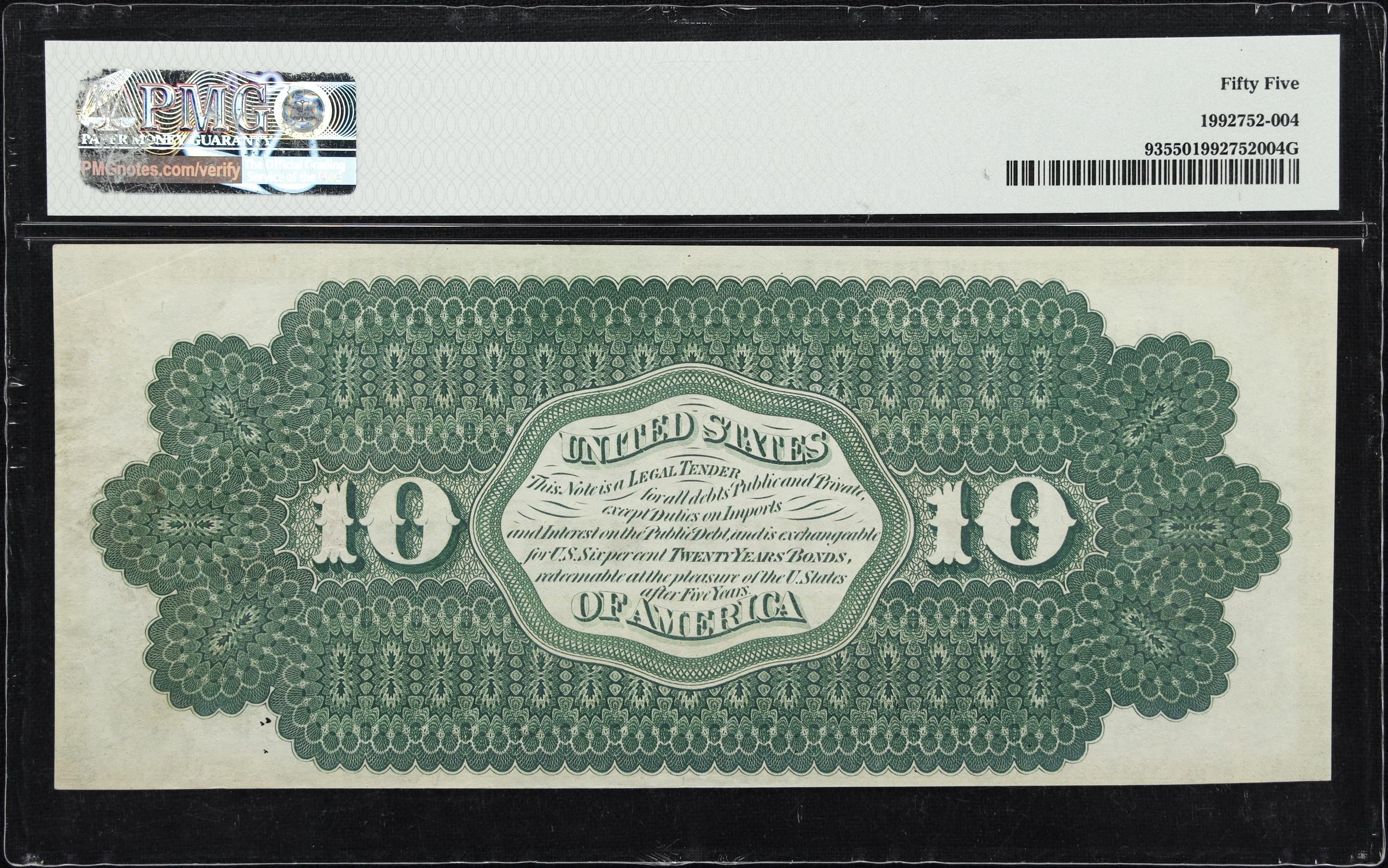 image for: Fr. 93. 1862 $10 Legal Tender Note. PMG About Uncirculated 55.