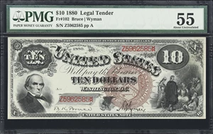 image for: Fr. 102. 1880 $10 Legal Tender Note. PMG About Uncirculated 55.