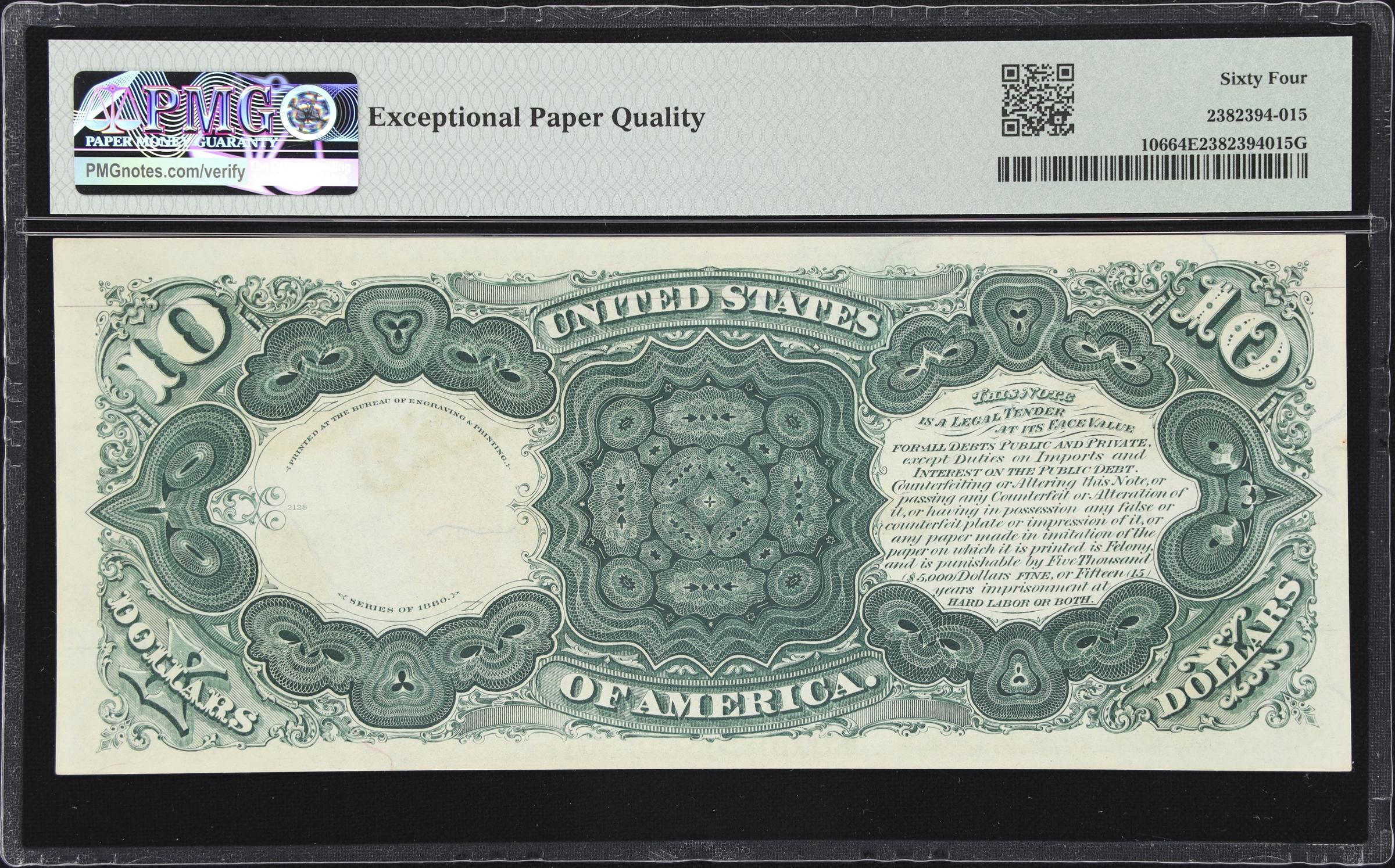 image for: Fr. 106. 1880 $10 Legal Tender Note. PMG Choice Uncirculated 64 EPQ.