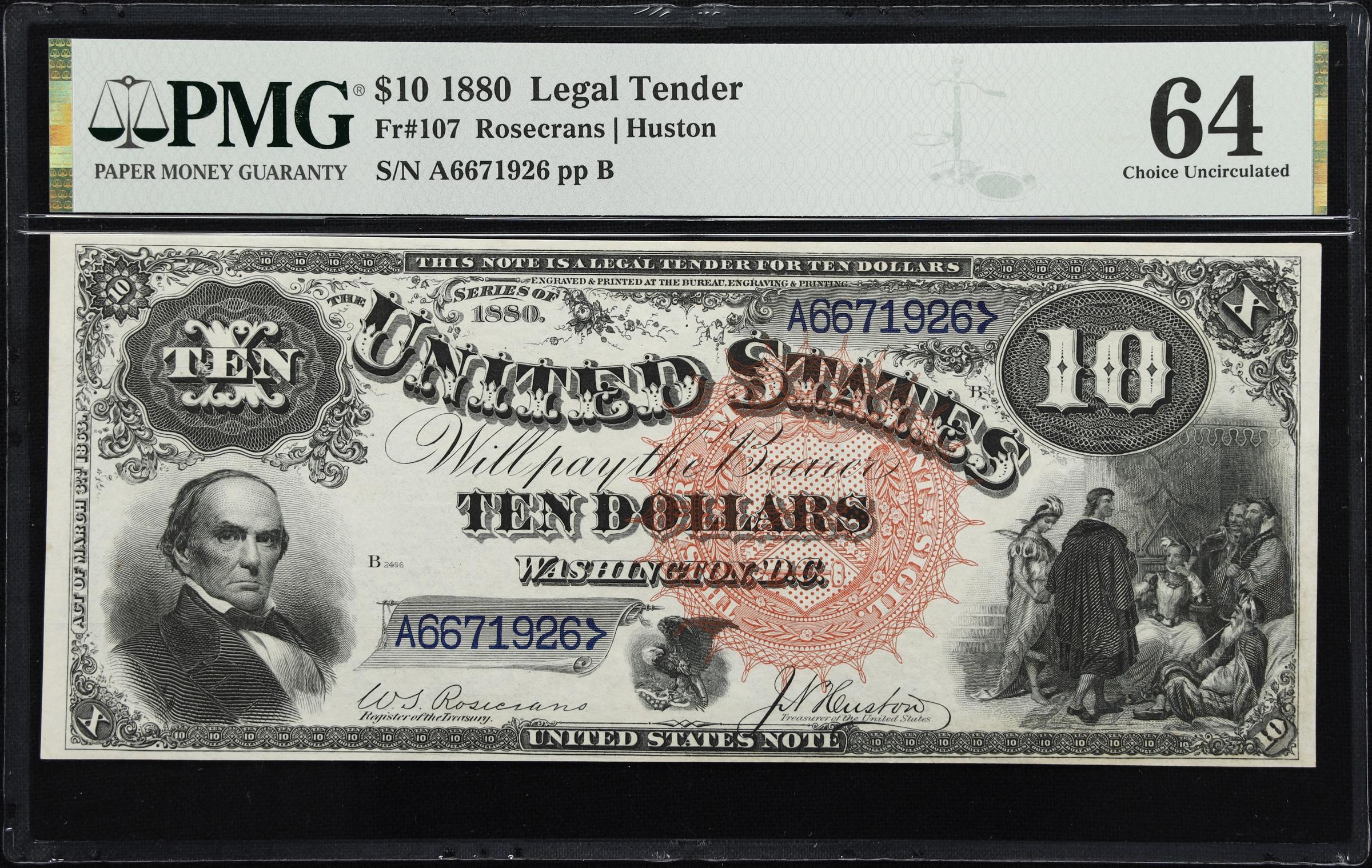image for: Fr. 107. 1880 $10 Legal Tender Note. PMG Choice Uncirculated 64.