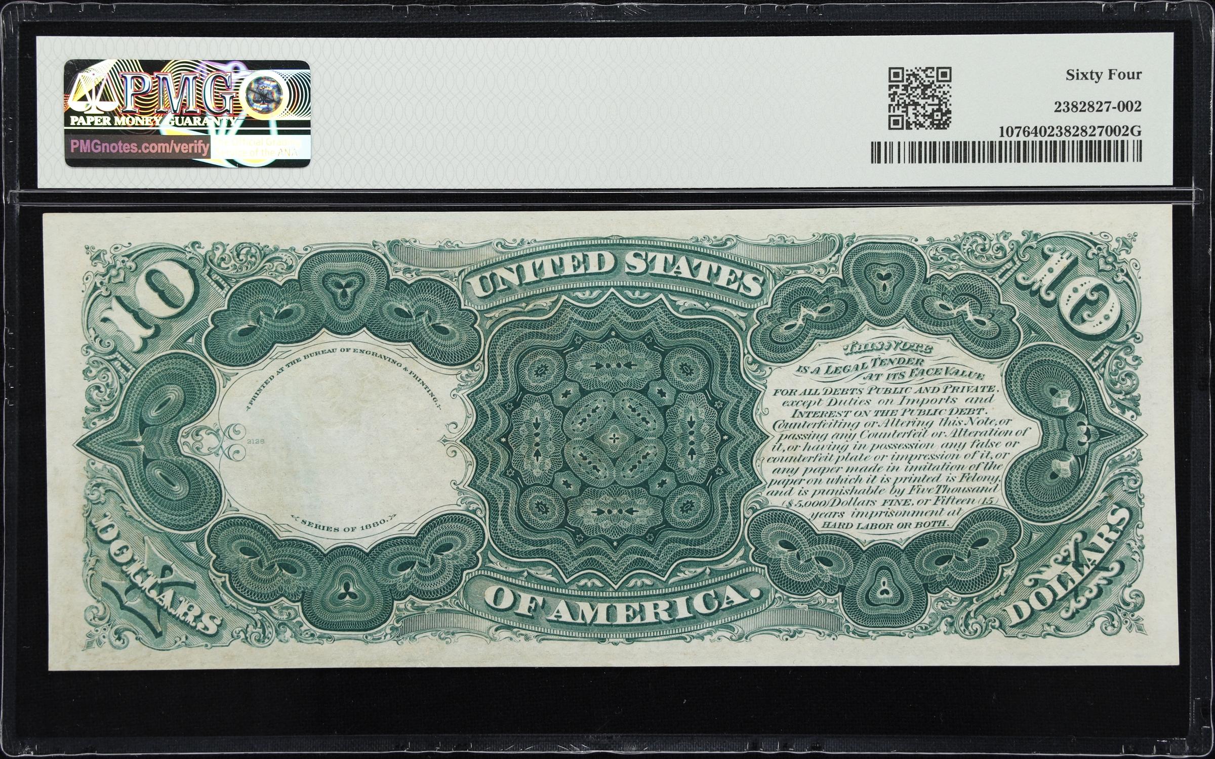 image for: Fr. 107. 1880 $10 Legal Tender Note. PMG Choice Uncirculated 64.