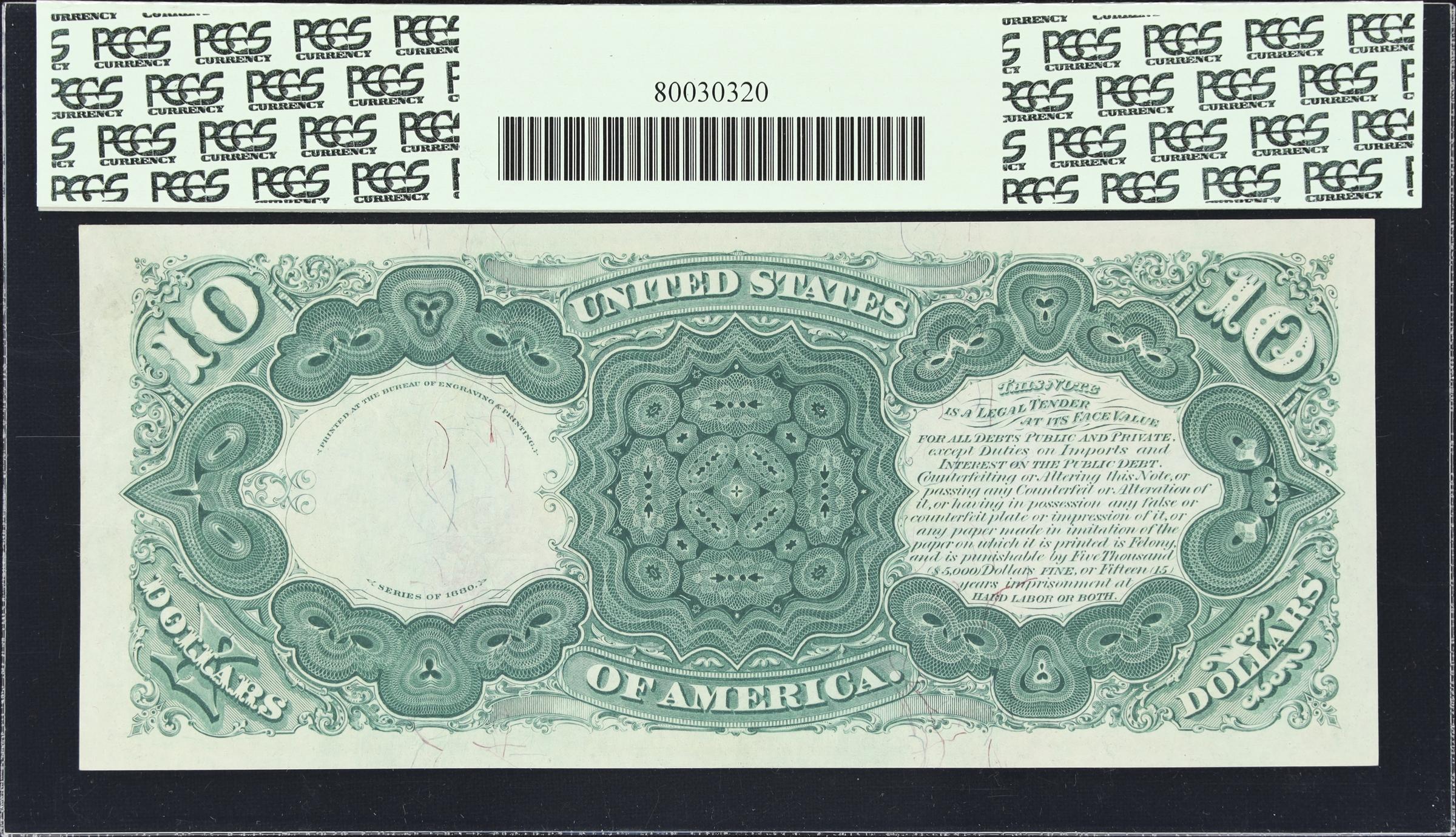 image for: Fr. 110. 1880 $10 Legal Tender Note. PCGS Currency Gem New 65 PPQ.