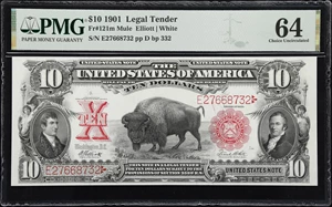image for: Fr. 121m. 1901 $10 Legal Tender Note. Mule. PMG Choice Uncirculated 64.
