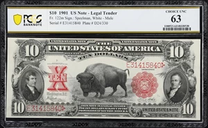 image for: Fr. 122m. 1901 $10 Legal Tender Note. Mule. PCGS Banknote Choice Uncirculated 63.