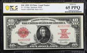 image for: Fr. 123. 1923 $10 Legal Tender Note. PCGS Banknote Gem Uncirculated 65 PPQ.