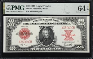 image for: Fr. 123. 1923 $10 Legal Tender Note. PMG Choice Uncirculated 64 EPQ.