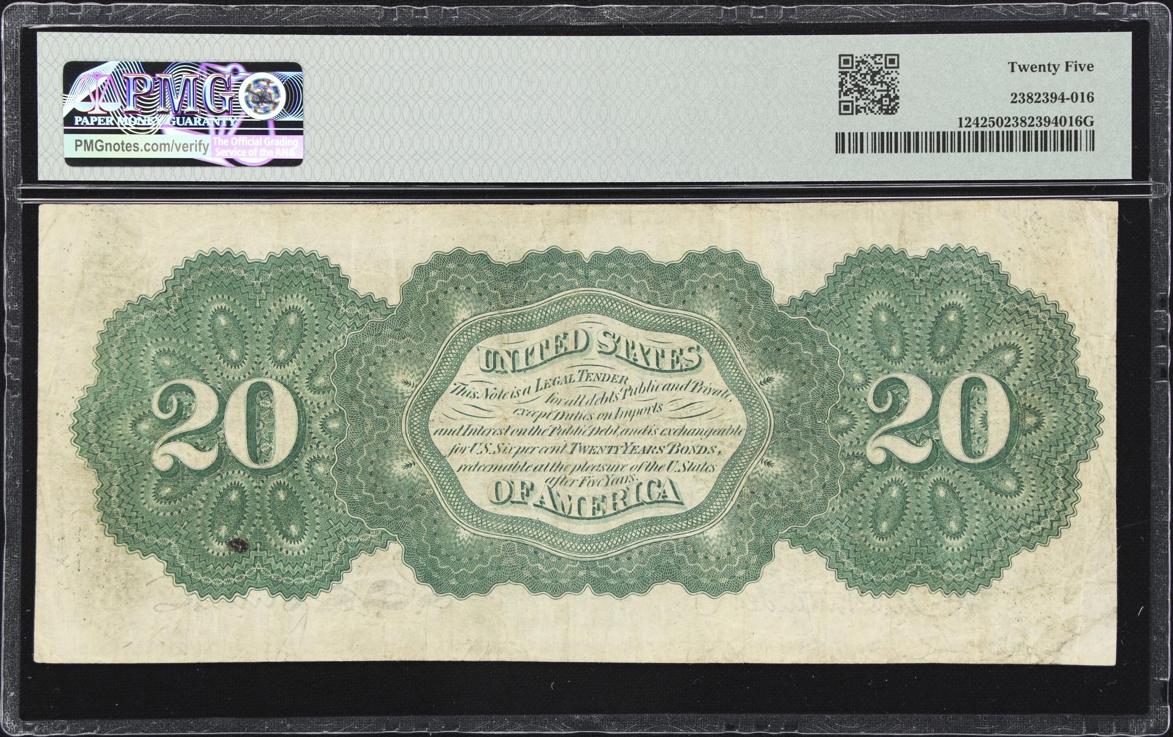 image for: Fr. 124. 1862 $20 Legal Tender Note. PMG Very Fine 25.