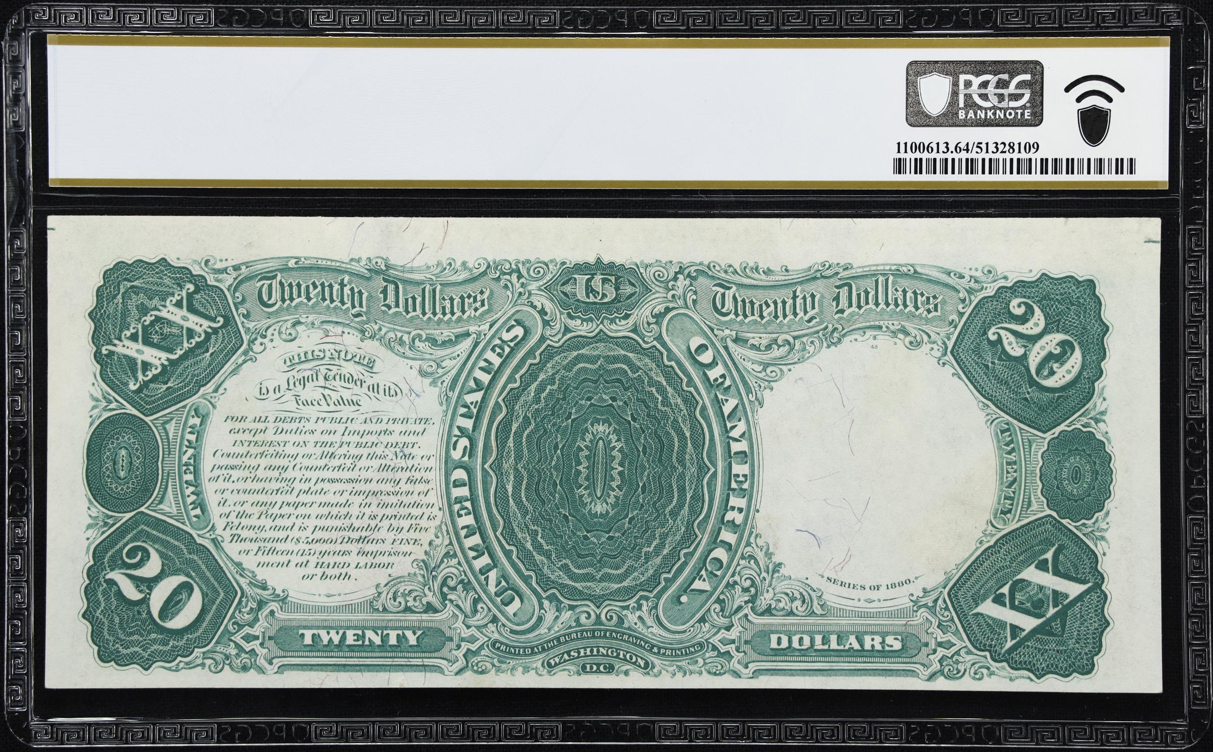 image for: Fr. 147m*. 1880 $20 Legal Tender Star Note. Mule. PCGS Banknote Choice Uncirculated 64 PPQ.