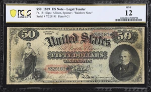 image for: Fr. 151. 1869 $50 Legal Tender Note. PCGS Banknote Fine 12.