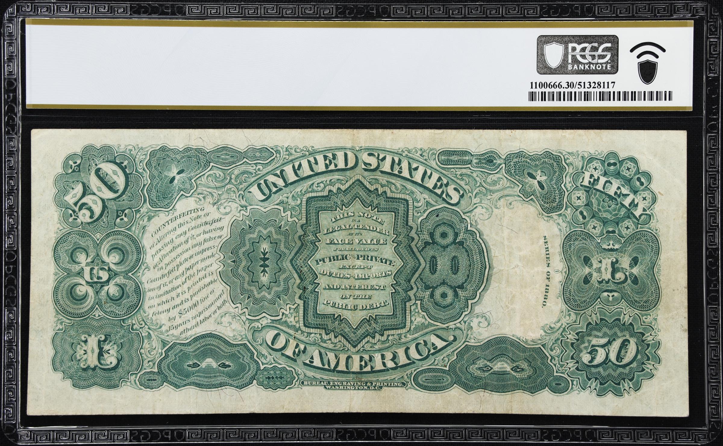 image for: Fr. 162. 1880 $50 Legal Tender Note. PCGS Banknote Very Fine 30 PPQ.
