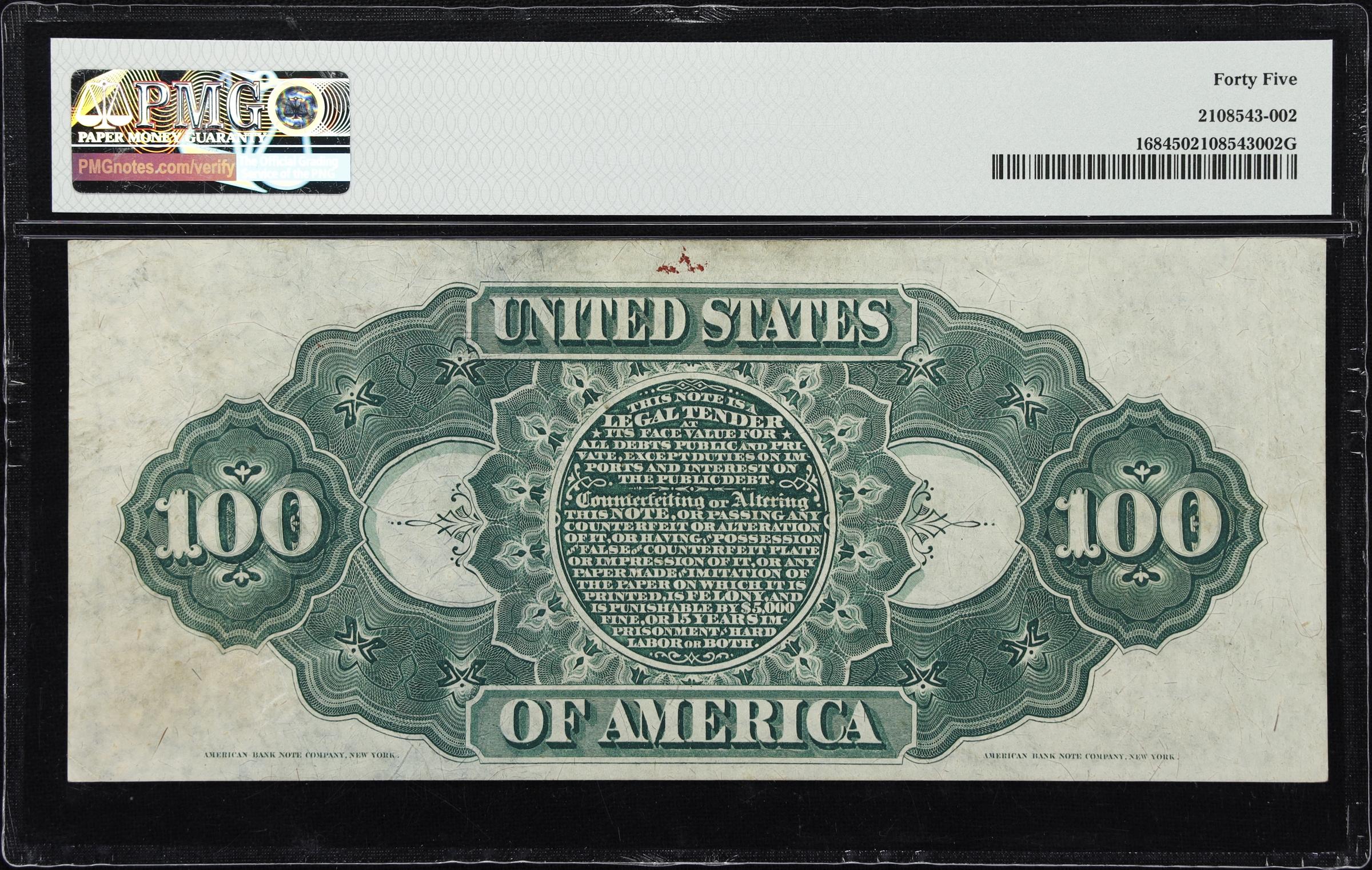 image for: Fr. 168. 1869 $100 Legal Tender Note. PMG Choice Extremely Fine 45.