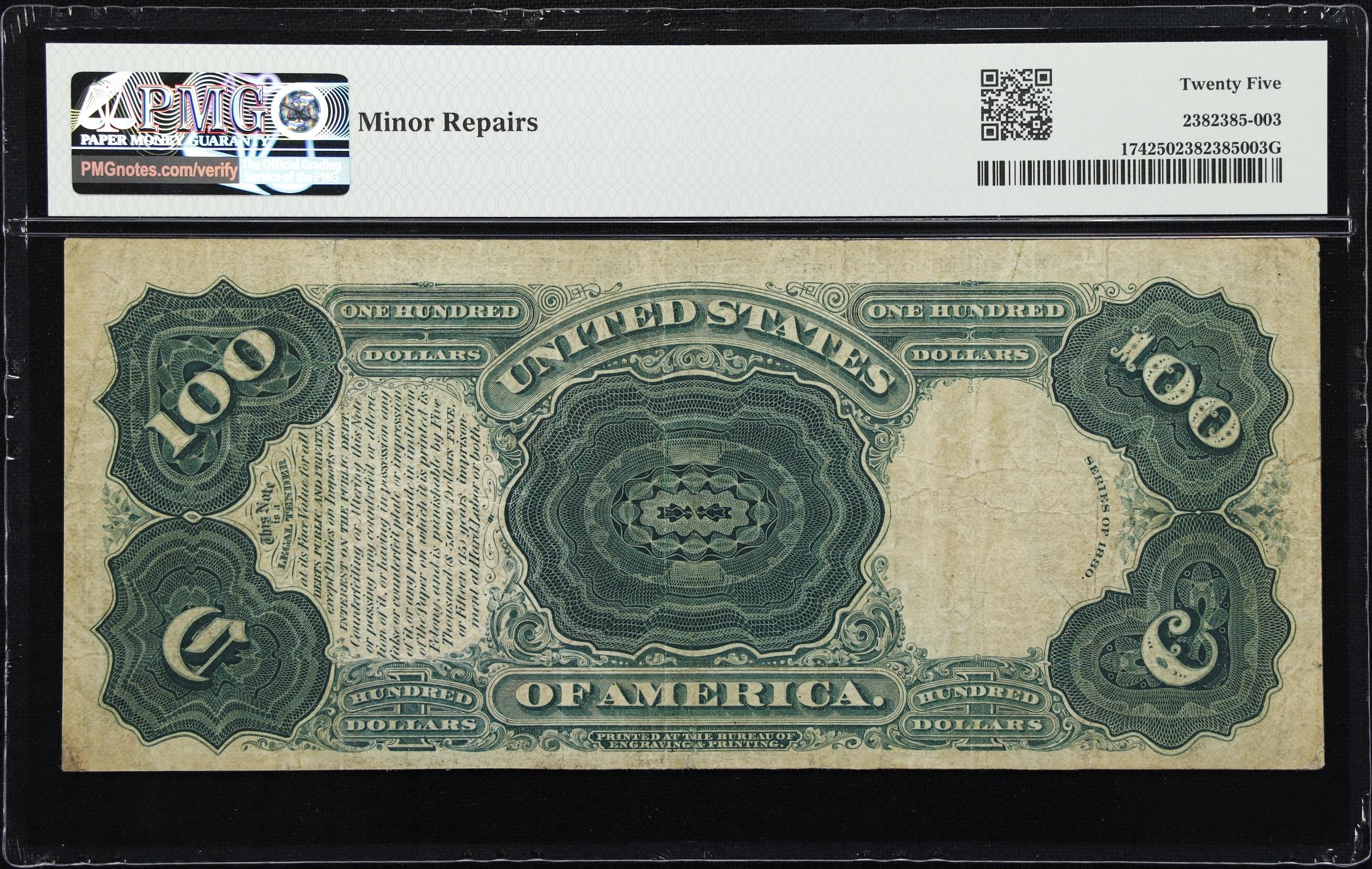 image for: Fr. 174. 1880 $100 Legal Tender Note. PMG Very Fine 25.