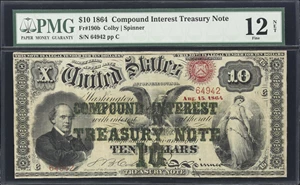 image for: Fr. 190b. 1864 $10 Compound Interest Treasury Note. PMG Fine 12 Net. Repaired.