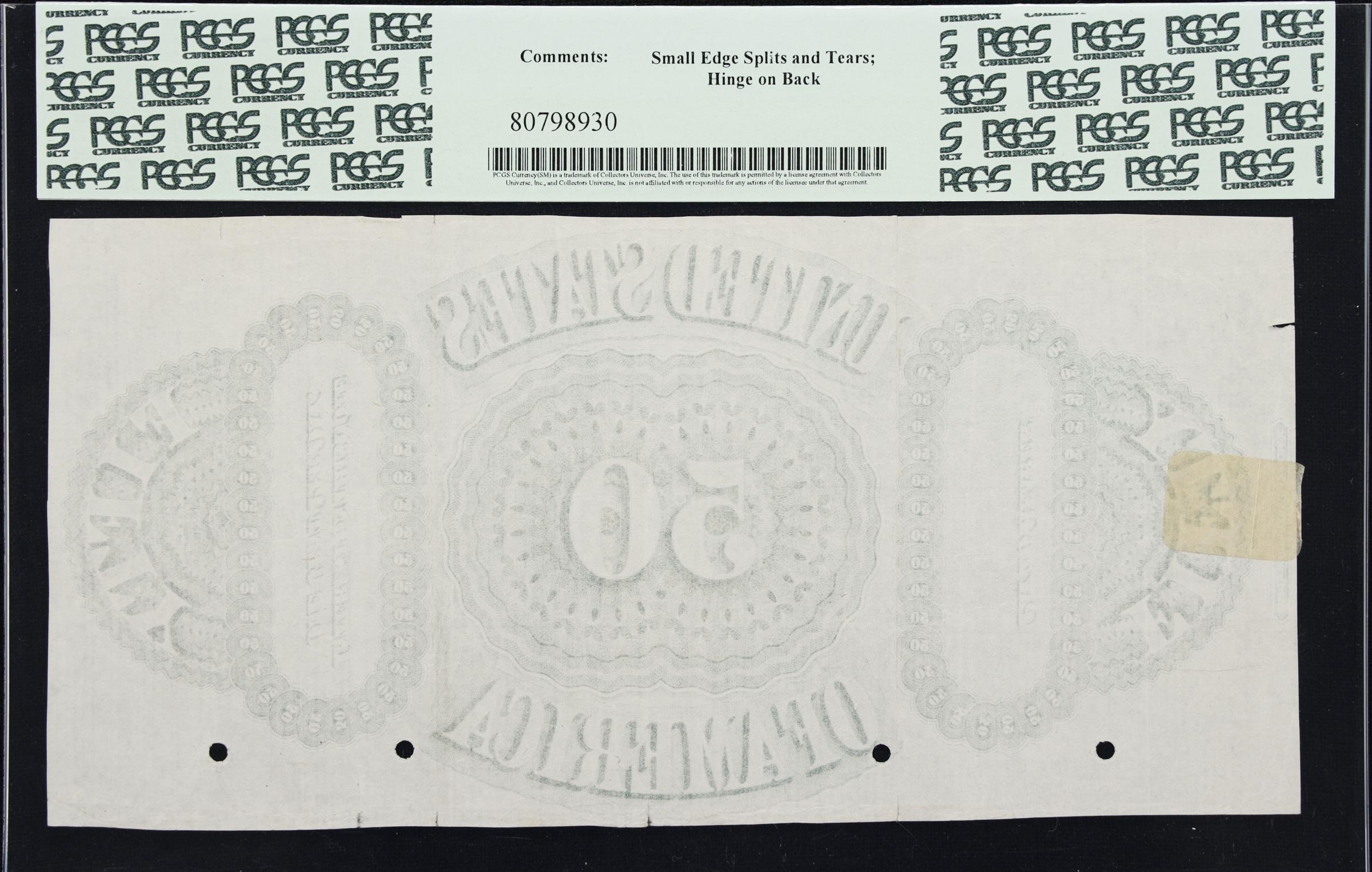 image for: Fr. 207. 1861 $50 Interest Bearing Note. PCGS Currency Very Fine 30. Back Proof.