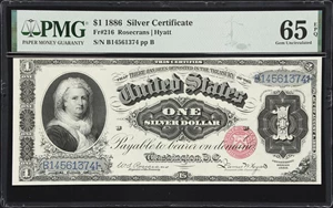 image for: Fr. 216. 1886 $1 Silver Certificate. PMG Gem Uncirculated 65 EPQ.