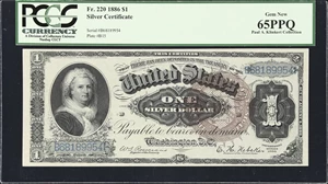image for: Fr. 220. 1886 $1 Silver Certificate. PCGS Currency Gem New 65 PPQ.