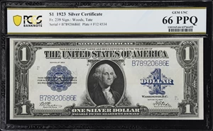 image for: Fr. 239. 1923 $1 Silver Certificate. PCGS Banknote Gem Uncirculated 66 PPQ.