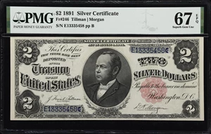 image for: Fr. 246. 1891 $2 Silver Certificate. PMG Superb Gem Uncirculated 67 EPQ.