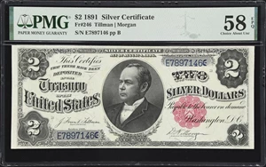 image for: Fr. 246. 1891 $2 Silver Certificate. PMG Choice About Uncirculated 58 EPQ.