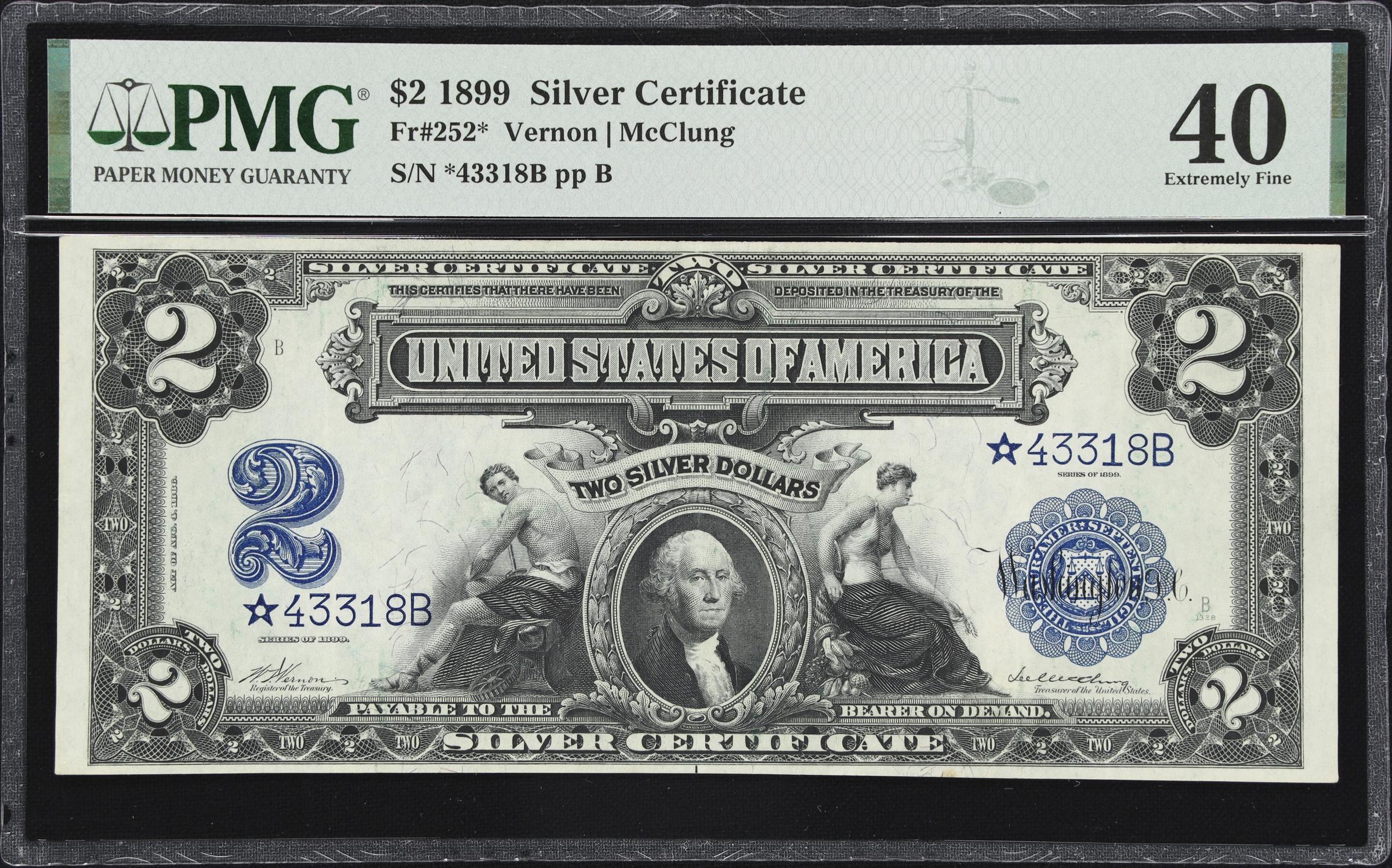 image for: Fr. 252*. 1899 $2 Silver Certificate Star Note. PMG Extremely Fine 40.