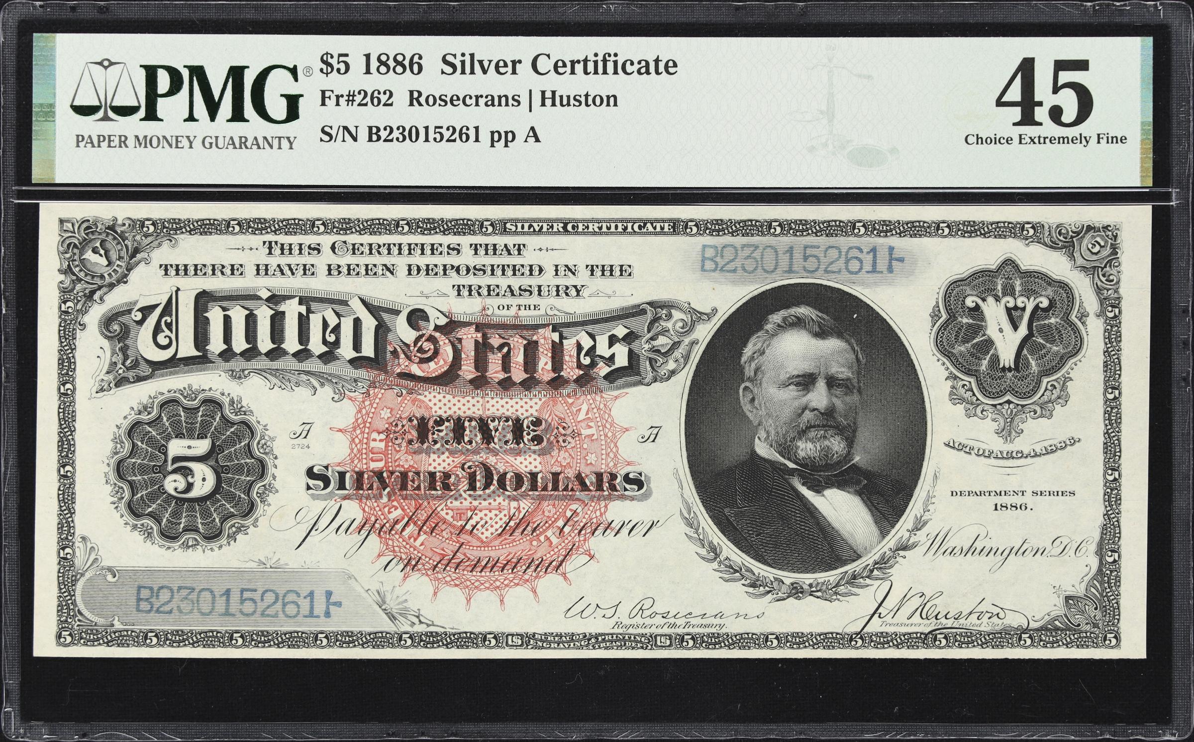 image for: Fr. 262. 1886 $5 Silver Certificate. PMG Choice Extremely Fine 45.