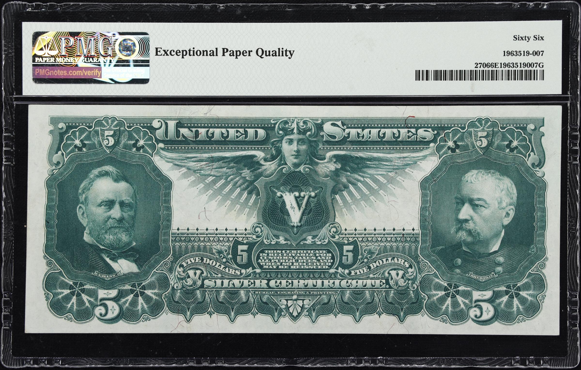 image for: Fr. 270. 1896 $5 Silver Certificate. PMG Gem Uncirculated 66 EPQ.
