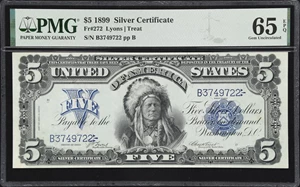 image for: Fr. 272. 1899 $5 Silver Certificate. PMG Gem Uncirculated 65 EPQ.