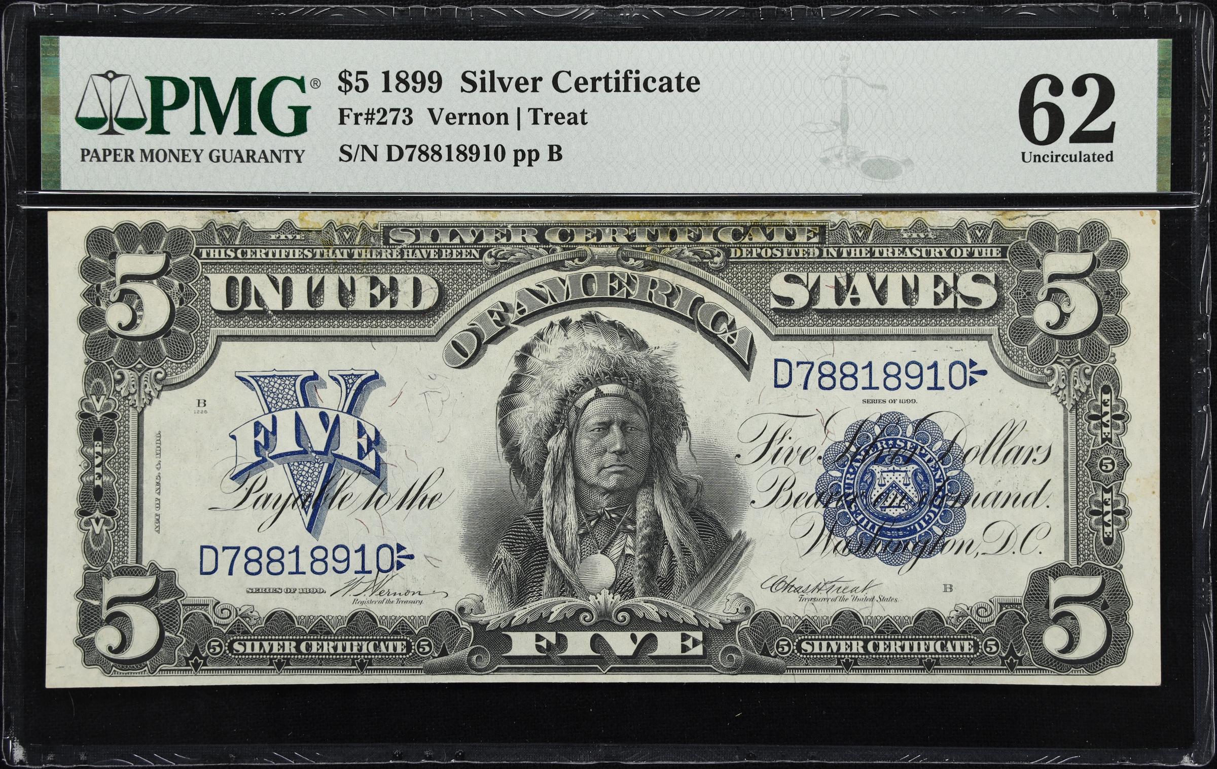 image for: Fr. 273. 1899 $5 Silver Certificate. PMG Uncirculated 62.