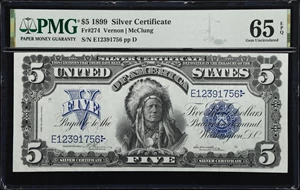 image for: Fr. 274. 1899 $5 Silver Certificate. PMG Gem Uncirculated 65 EPQ.