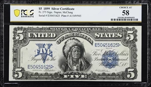 image for: Fr. 275. 1899 $5 Silver Certificate. PCGS Banknote Choice About Uncirculated 58.