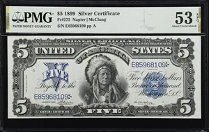 image for: Fr. 275. 1899 $5 Silver Certificate. PMG About Uncirculated 53 EPQ.