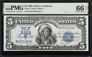 image for: Fr. 277. 1899 $5 Silver Certificate. PMG Gem Uncirculated 66 EPQ.