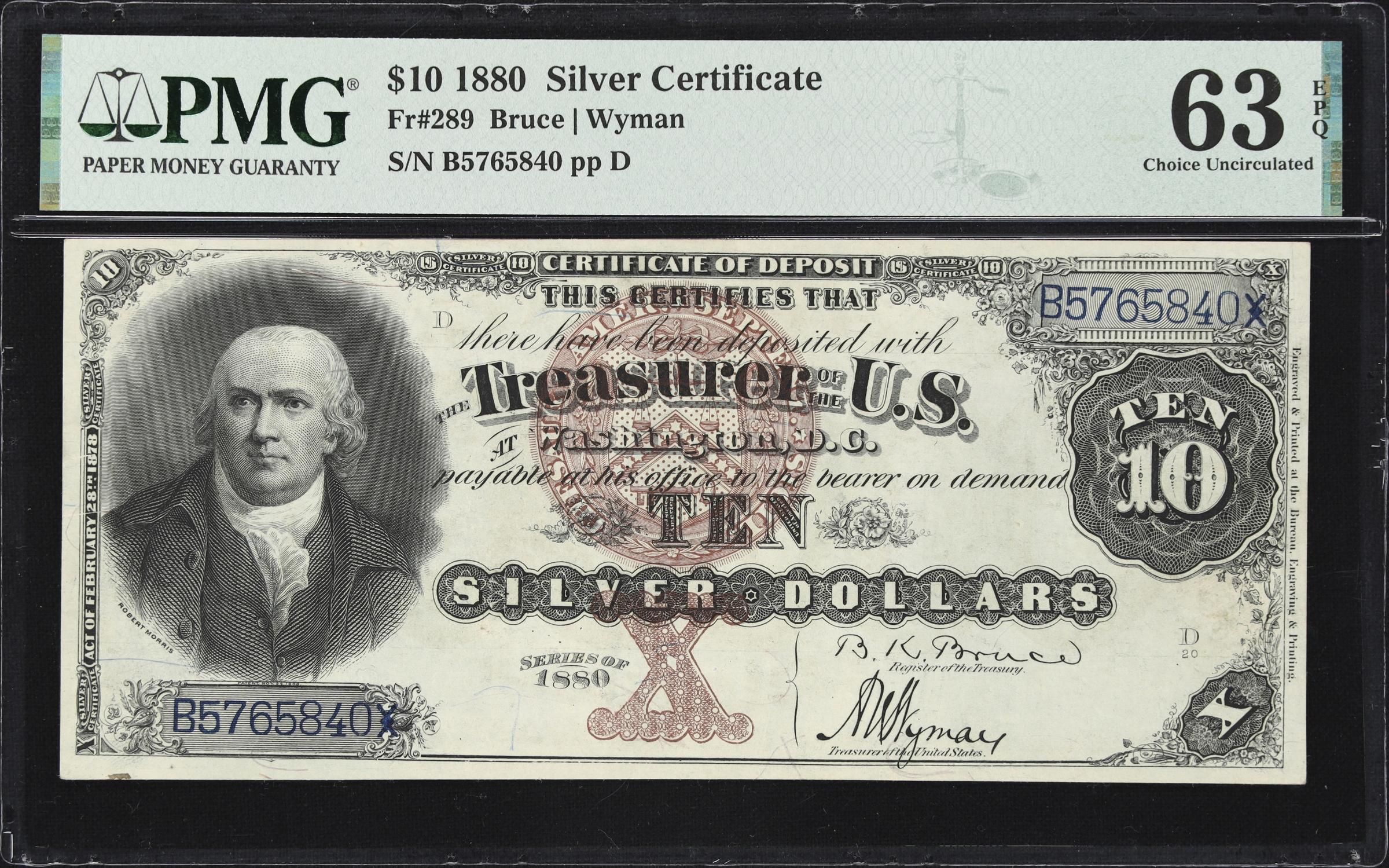 image for: Fr. 289. 1880 $10 Silver Certificate. PMG Choice Uncirculated 63 EPQ.
