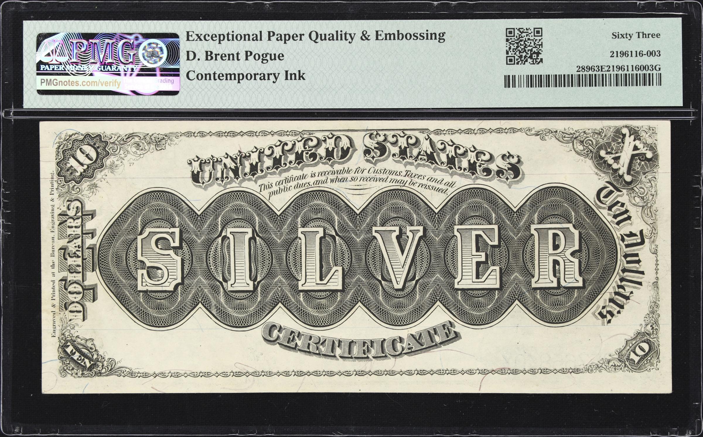 image for: Fr. 289. 1880 $10 Silver Certificate. PMG Choice Uncirculated 63 EPQ.