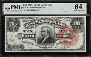 image for: Fr. 293. 1886 $10 Silver Certificate. PMG Choice Uncirculated 64.