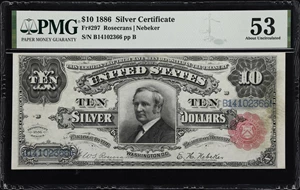 image for: Fr. 297. 1886 $10 Silver Certificate. PMG About Uncirculated 53.