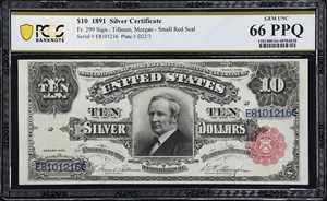 image for: Fr. 299. 1891 $10 Silver Certificate. PCGS Banknote Gem Uncirculated 66 PPQ.