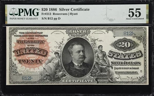 image for: Fr. 313. 1886 $20 Silver Certificate. PMG About Uncirculated 55. Low Serial Number.