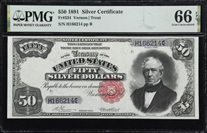 image for: Fr. 334. 1891 $50 Silver Certificate. PMG Gem Uncirculated 66 EPQ.