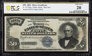 image for: Fr. 335. 1891 $50 Silver Certificate. PCGS Banknote Very Fine 20.