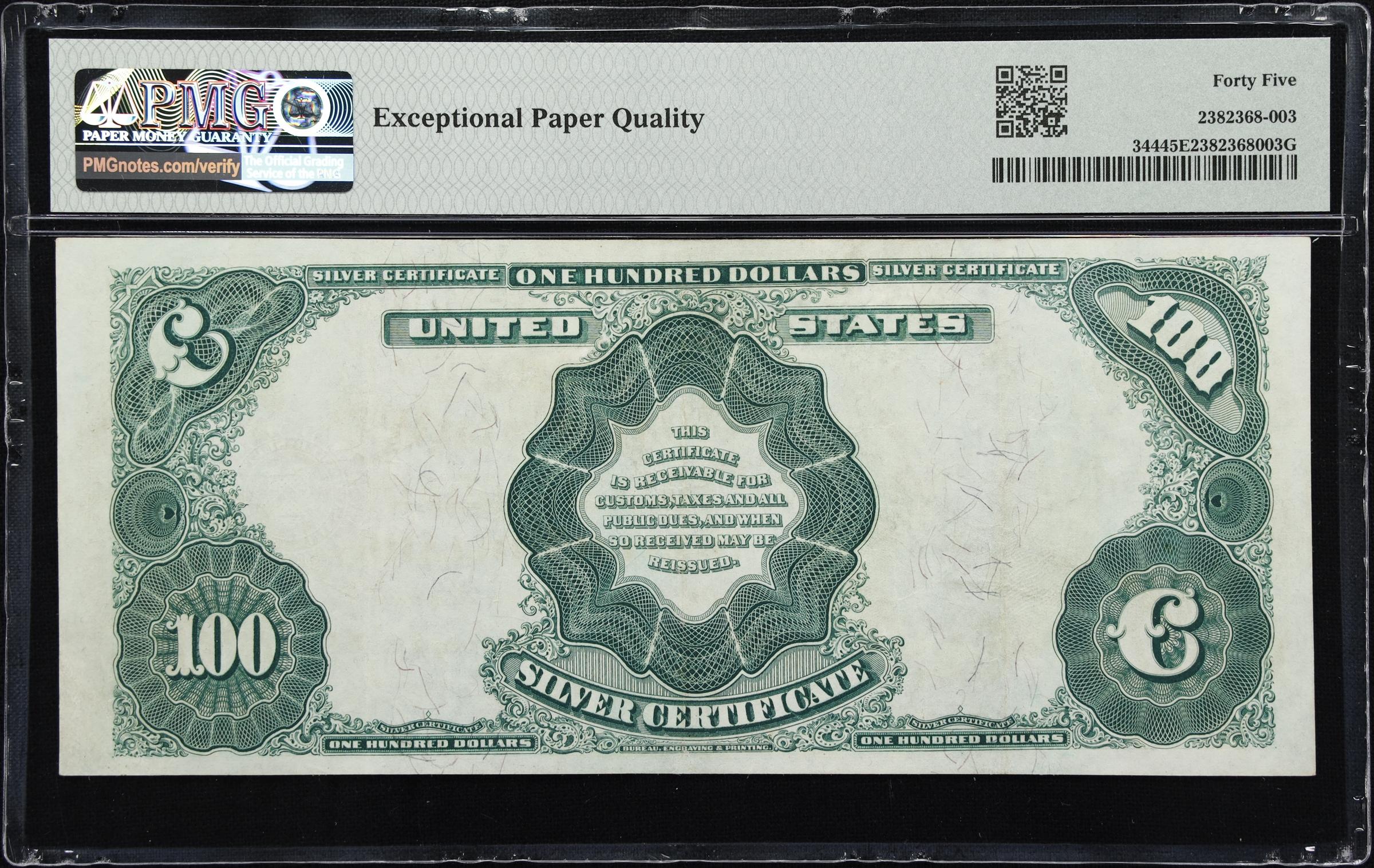 image for: Fr. 344. 1891 $100 Silver Certificate. PMG Choice Extremely Fine 45 EPQ.