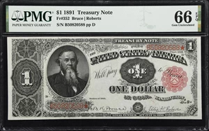 image for: Fr. 352. 1891 $1 Treasury Note. PMG Gem Uncirculated 66 EPQ.