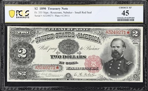 image for: Fr. 355. 1890 $2 Treasury Note. PCGS Banknote Choice Extremely Fine 45.