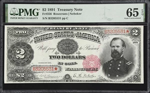 image for: Fr. 356. 1891 $2 Treasury Note. PMG Gem Uncirculated 65 EPQ.
