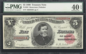 image for: Fr. 361. 1890 $5 Treasury Note. PMG Extremely Fine 40 EPQ.