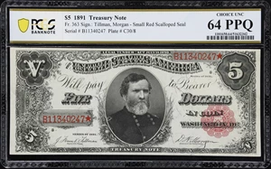 image for: Fr. 363. 1891 $5 Treasury Note. PCGS Banknote Choice Uncirculated 64 PPQ.