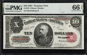 image for: Fr. 370. 1891 $10 Treasury Note. PMG Gem Uncirculated 66 EPQ.