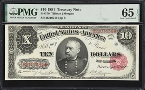 image for: Fr. 370. 1891 $10 Treasury Note. PMG Gem Uncirculated 65 EPQ.