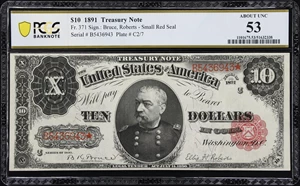 image for: Fr. 371. 1891 $10 Treasury Note. PCGS Banknote About Uncirculated 53.