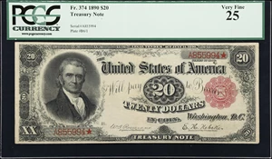 image for: Fr. 374. 1890 $20 Treasury Note. PCGS Currency Very Fine 25.